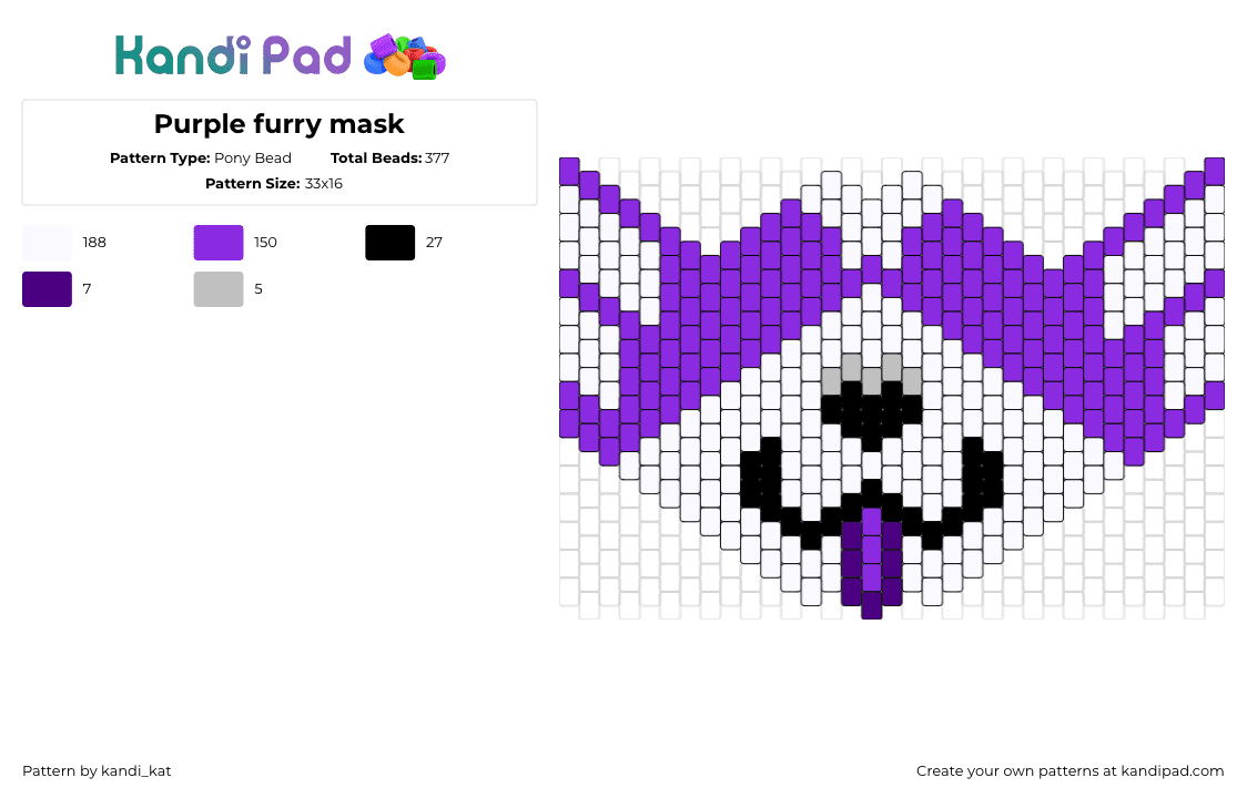 Purple furry mask - Pony Bead Pattern by kandi_kat on Kandi Pad - furry,tongue,community,mask,purple,white