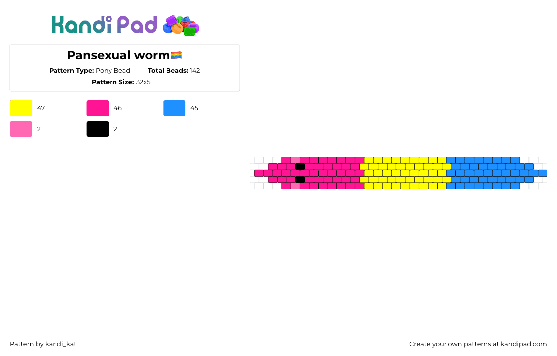 Pansexual worm🏳️‍🌈 - Pony Bead Pattern by kandi_kat on Kandi Pad - squirmle,pansexual,worm,pride,pink,yellow,blue