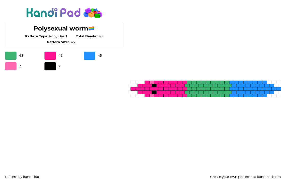 Polysexual worm🏳️‍🌈 - Pony Bead Pattern by kandi_kat on Kandi Pad - squirmle,polysexual,worm,pride,pink,green,blue