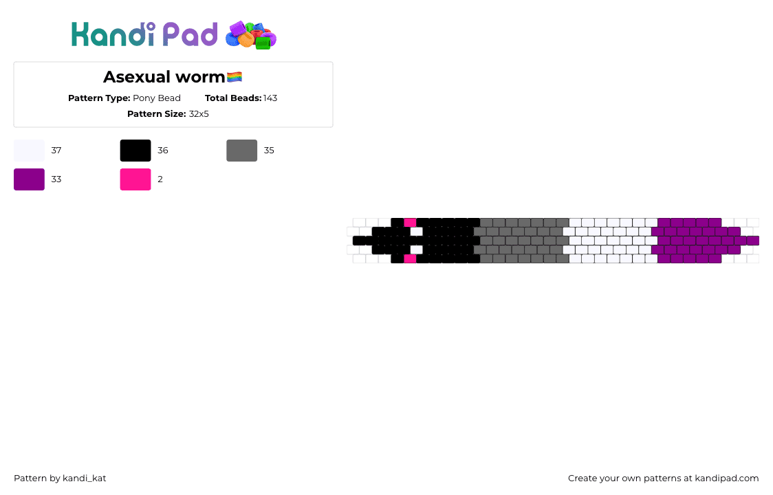 Asexual worm🏳️‍🌈 - Pony Bead Pattern by kandi_kat on Kandi Pad - squirmle,asexual,worm,pride,gray,purple