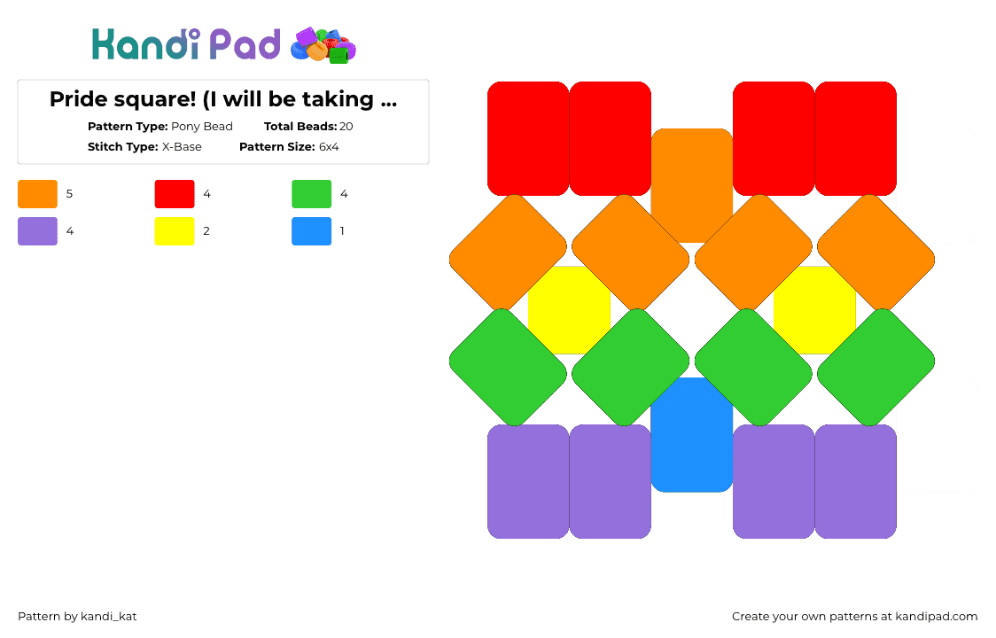 Pride square! (I will be taking requests) - Pony Bead Pattern by kandi_kat on Kandi Pad - red,orange,green,purple