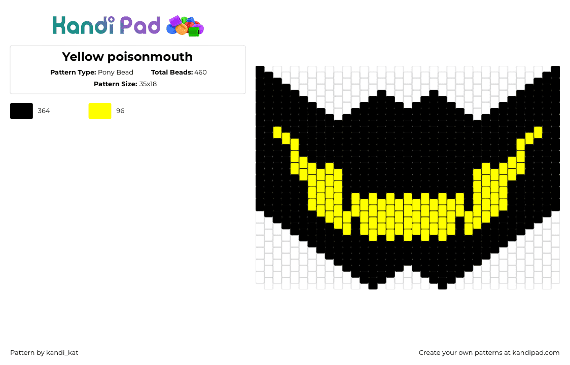 Yellow poisonmouth - Pony Bead Pattern by kandi_kat on Kandi Pad - mouth,mask,spooky,grin,smile,dark,neon,yellow,black