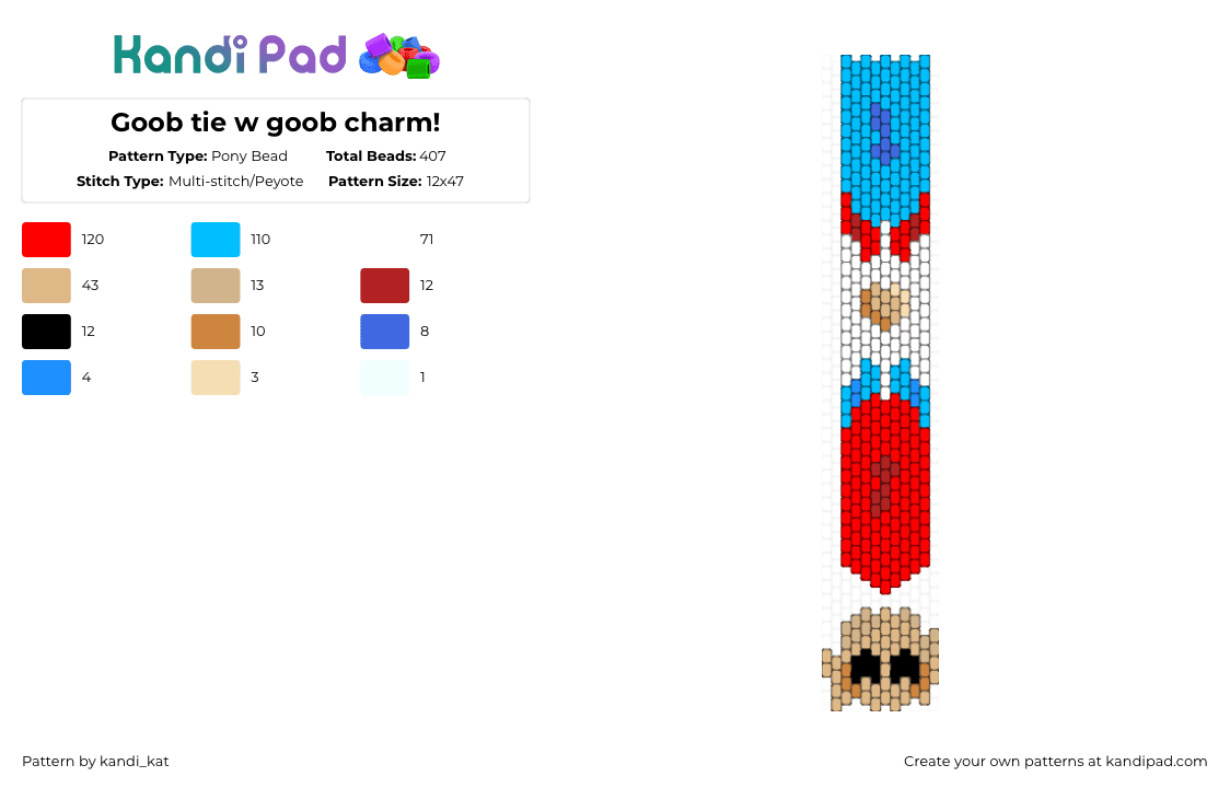 Goob tie w goob charm! - Pony Bead Pattern by kandi_kat on Kandi Pad - light blue, red