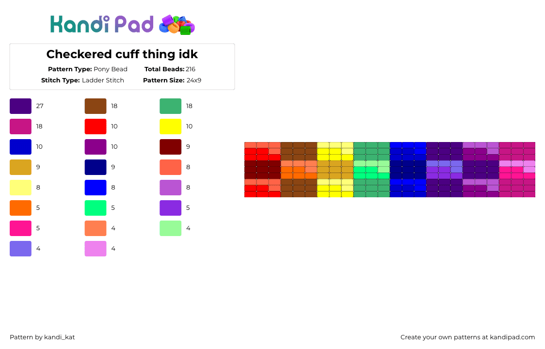 Checkered cuff thing idk - Pony Bead Pattern by kandi_kat on Kandi Pad - red,purple,pink