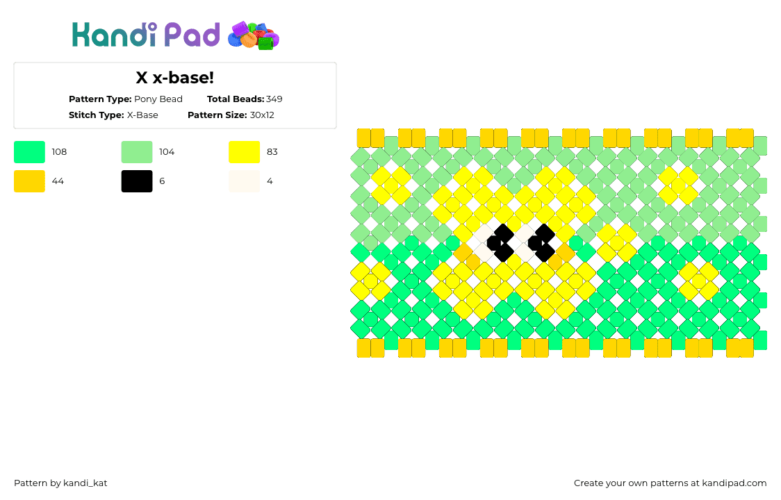 X x-base! - Pony Bead Pattern by kandi_kat on Kandi Pad - yellow,teal