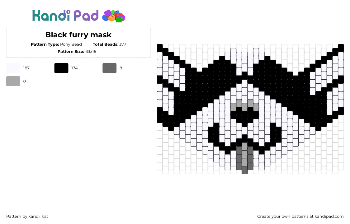 Black furry mask - Pony Bead Pattern by kandi_kat on Kandi Pad - furry,tongue,community,mask,black,white