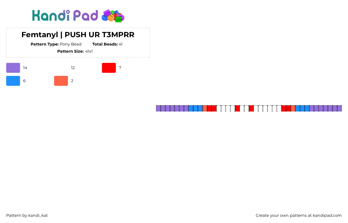 Femtanyl | PUSH UR T3MPRR - Pony Bead Pattern by kandi_kat on Kandi Pad - temper,femtanyl,music,single,bracelet,white,purple,blue,red