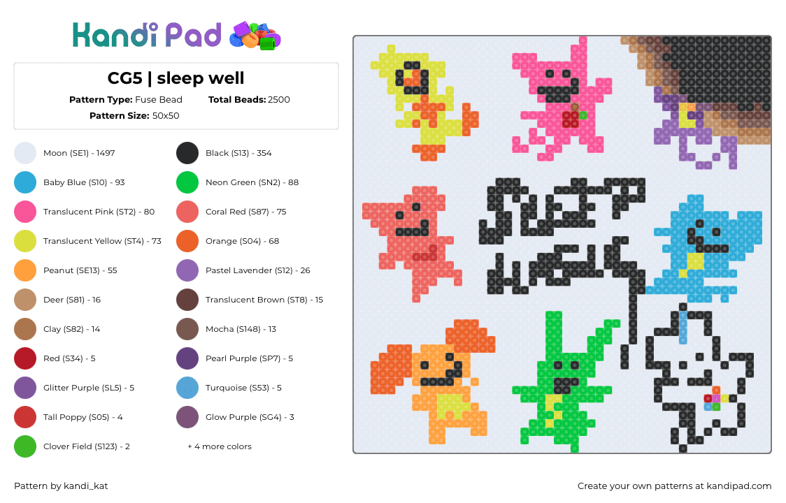 CG5 | sleep well - Fuse Bead Pattern by kandi_kat on Kandi Pad - white,orange,red,pink,colorful