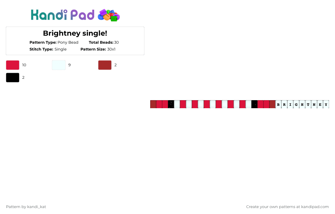 Brightney single! - Pony Bead Pattern by kandi_kat on Kandi Pad - white,red