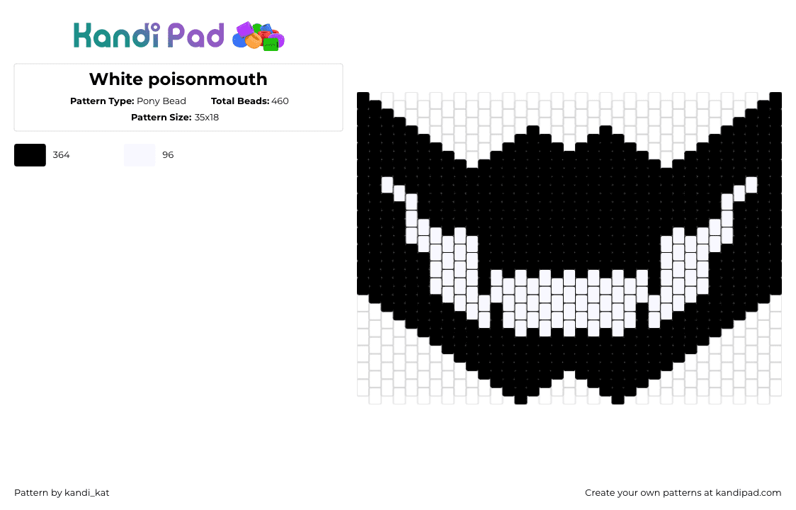 White poisonmouth - Pony Bead Pattern by kandi_kat on Kandi Pad - mouth,mask,spooky,grin,smile,dark,white,black