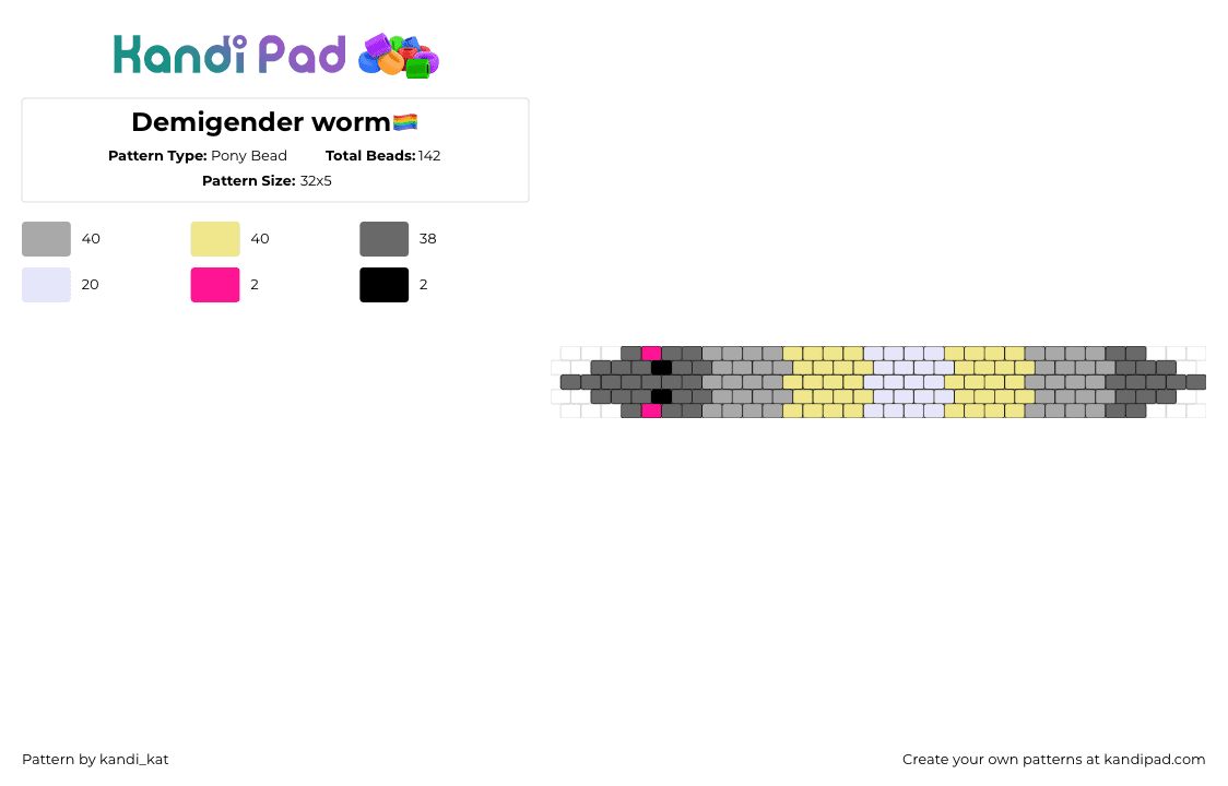 Demigender worm🏳️‍🌈 - Pony Bead Pattern by kandi_kat on Kandi Pad - squirmle,demigender,worm,pride,gray,yellow