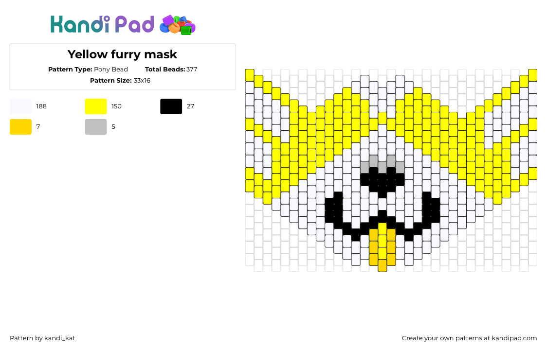 Yellow furry mask - Pony Bead Pattern by kandi_kat on Kandi Pad - furry,tongue,community,mask,yellow,white