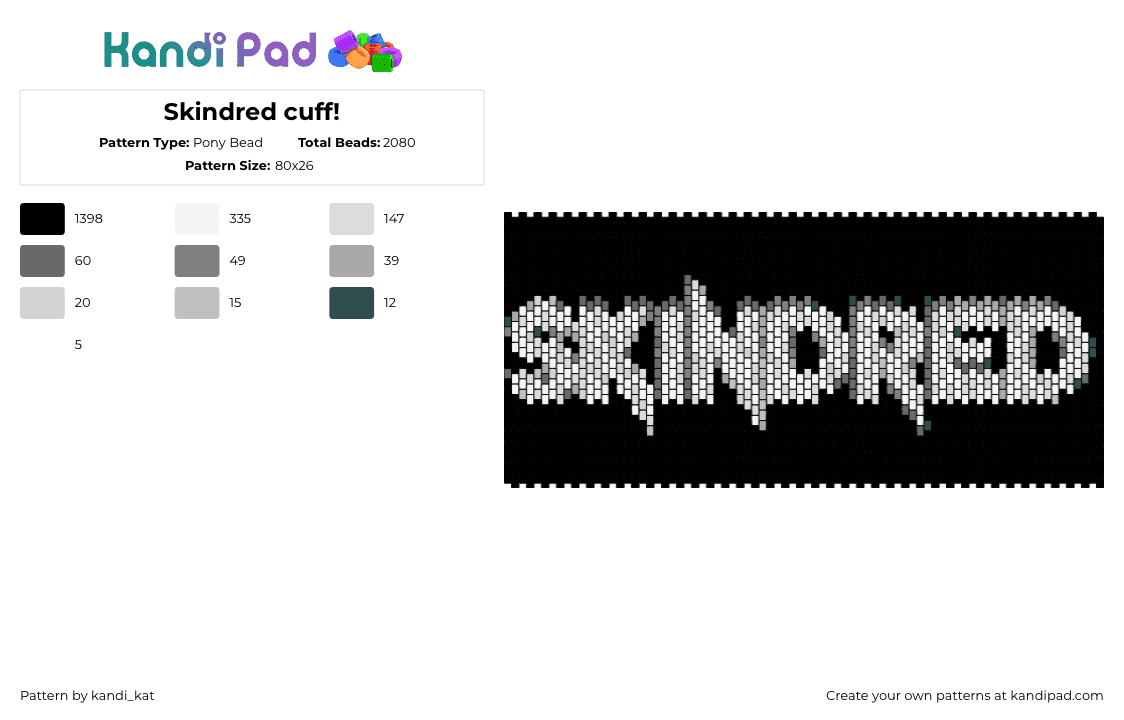 Skindred cuff! - Pony Bead Pattern by kandi_kat on Kandi Pad - skindred,logo,band,music,cuff,white,black