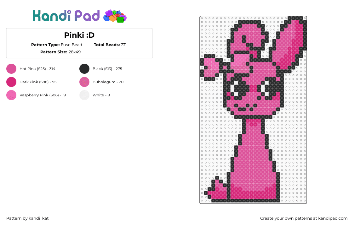 Pinki :D - Fuse Bead Pattern by kandi_kat on Kandi Pad - pink