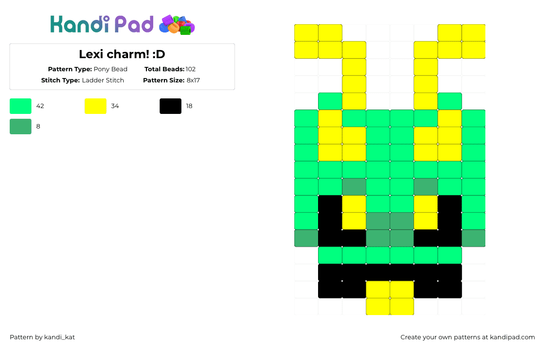 Lexi charm! :D - Pony Bead Pattern by kandi_kat on Kandi Pad - teal,yellow