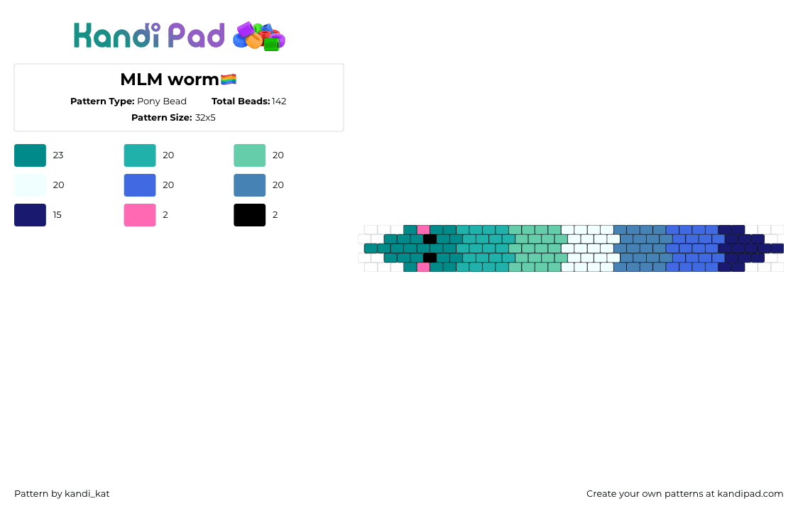 MLM worm🏳️‍🌈 - Pony Bead Pattern by kandi_kat on Kandi Pad - squirmle,mlm,worm,pride,green,teal,blue