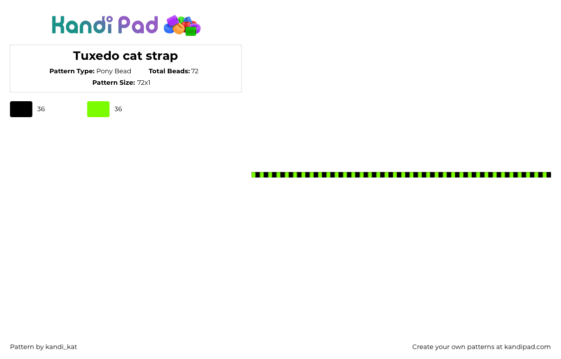 Tuxedo cat strap - Pony Bead Pattern by kandi_kat on Kandi Pad - strap,bag,scene,stripes,black,green