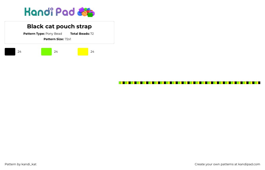Black cat pouch strap - Pony Bead Pattern by kandi_kat on Kandi Pad - strap,single,bag,green,yellow,black
