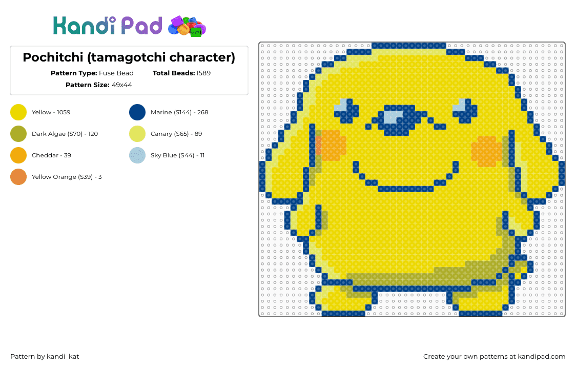 Pochitchi (tamagotchi character) - Fuse Bead Pattern by kandi_kat on Kandi Pad - pochitchi,tamagotchi,dog,character,retro,nostalgia,video game,yellow