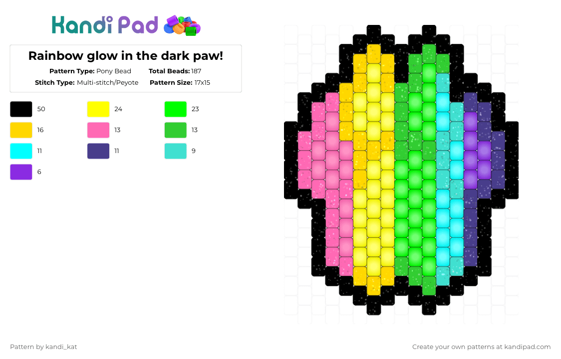 Rainbow glow in the dark paw! - Pony Bead Pattern by kandi_kat on Kandi Pad - yellow,green