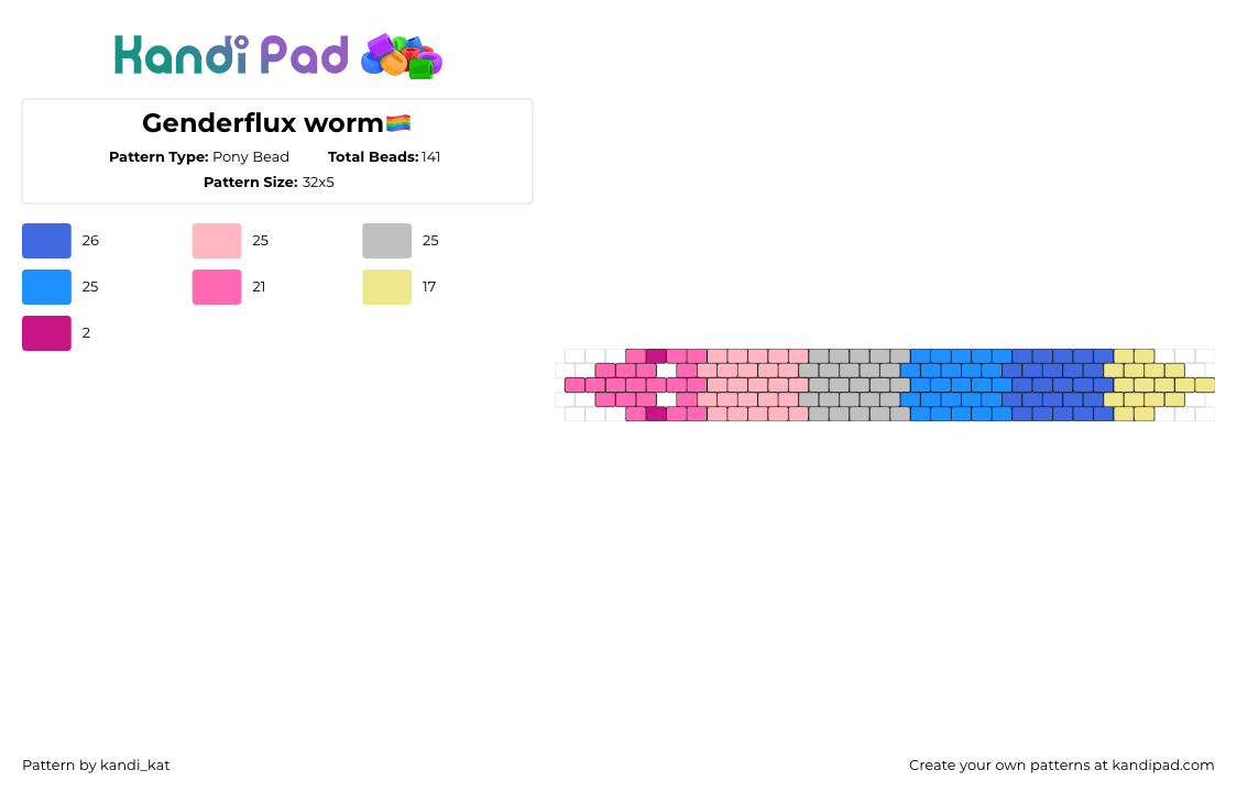 Genderflux worm🏳️‍🌈 - Pony Bead Pattern by kandi_kat on Kandi Pad - squirmle,genderflux,worm,pride,pink,blue