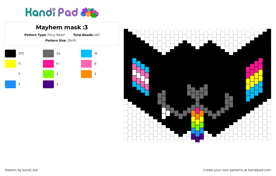 Mayhem mask :3 - Pony Bead Pattern by kandi_kat on Kandi Pad - mayhem,furry,mask,pride,black