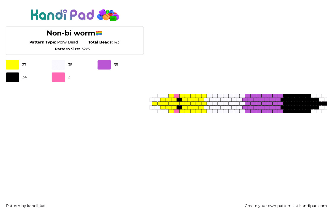 Non-bi worm🏳️‍🌈 - Pony Bead Pattern by kandi_kat on Kandi Pad - squirmle,nonbinary,worm,pride,yellow,white,purple,black