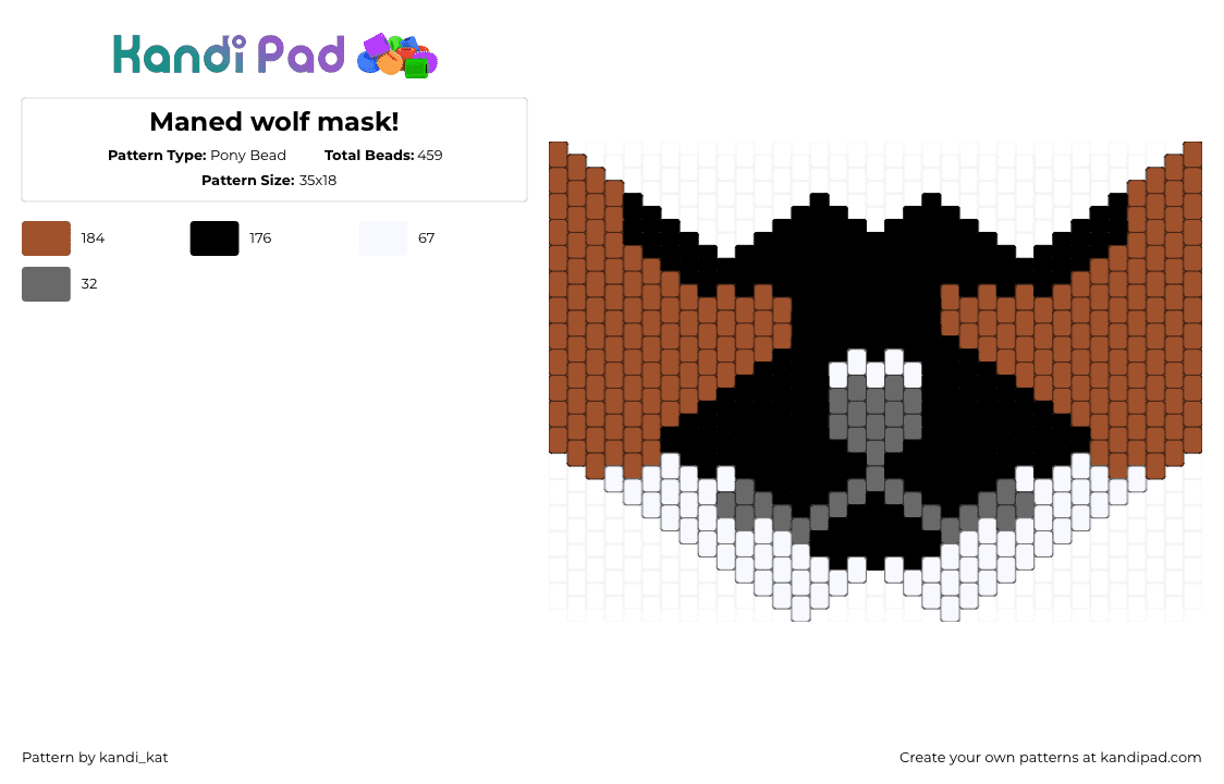 Maned wolf mask! - Pony Bead Pattern by kandi_kat on Kandi Pad - wolf,animal,mask,brown,black