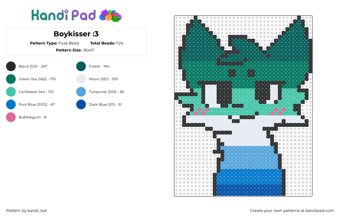 Boykisser :3 - Fuse Bead Pattern by kandi_kat on Kandi Pad - teal,gray