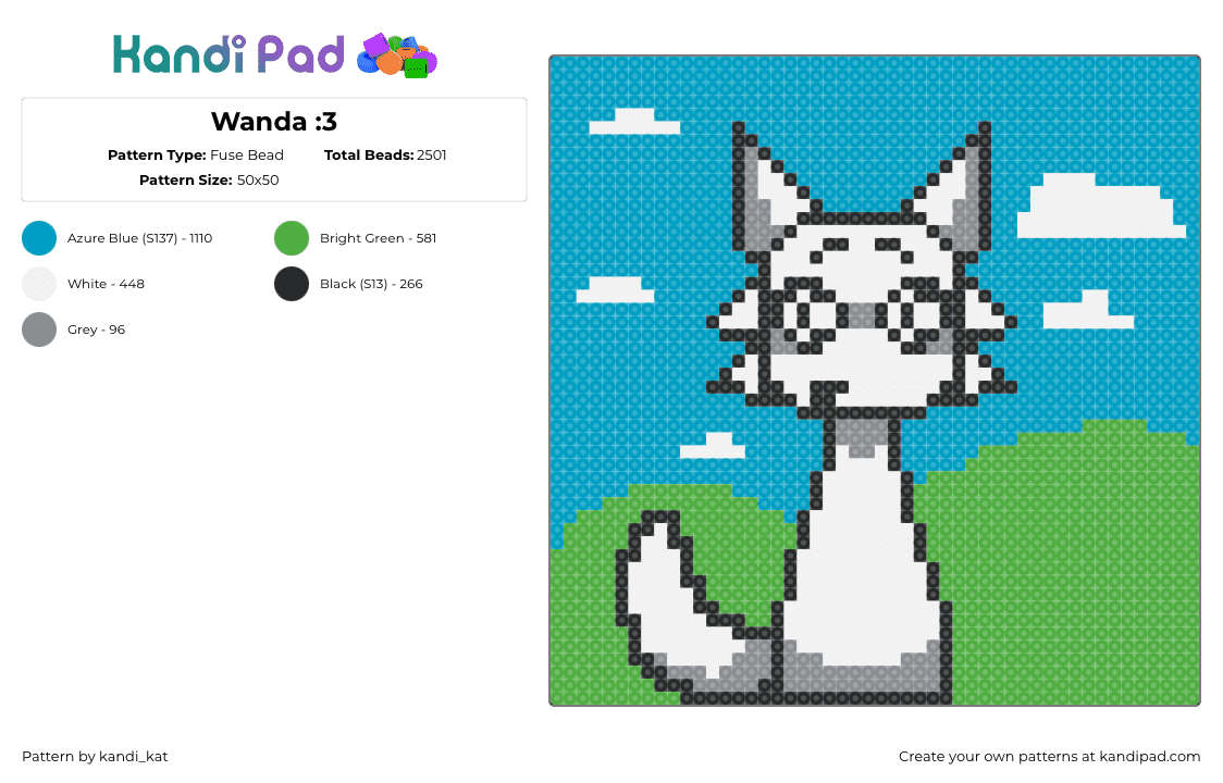 Wanda :3 - Fuse Bead Pattern by kandi_kat on Kandi Pad - wanda,sprunki,landscape,incredibox,video game,character,white,green,blue