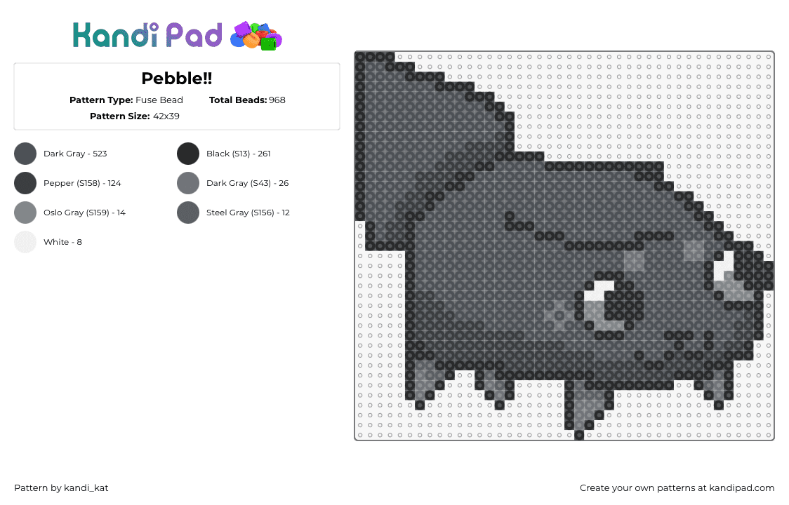 Pebble!! - Fuse Bead Pattern by kandi_kat on Kandi Pad - pebble,dandys world,character,video game,gray,black