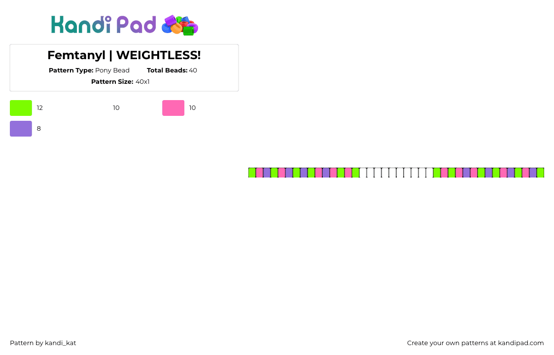 Femtanyl | WEIGHTLESS! - Pony Bead Pattern by kandi_kat on Kandi Pad - weightless,femtanyl,music,single,bracelet,white,pink,green,purple