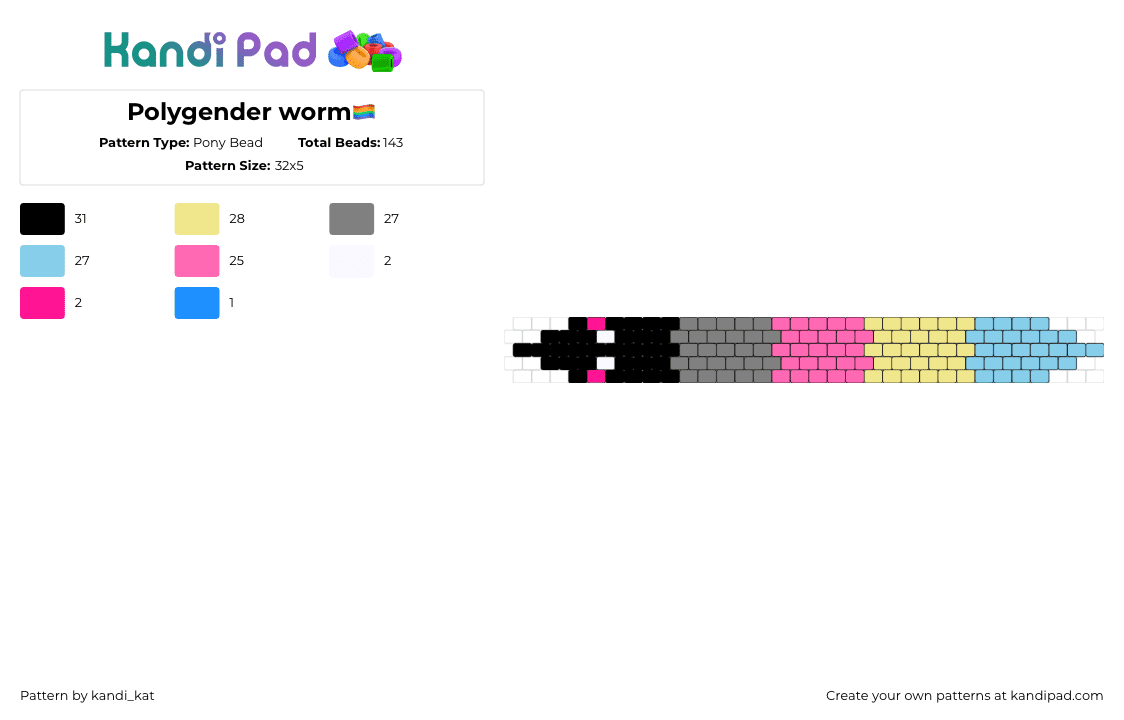 Polygender worm🏳️‍🌈 - Pony Bead Pattern by kandi_kat on Kandi Pad - squirmle,polygender,worm,pride,yellow,gray,pink,light blue