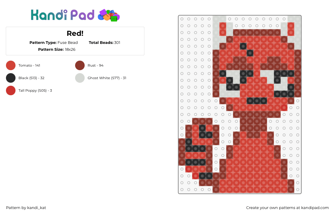 Red! - Fuse Bead Pattern by kandi_kat on Kandi Pad - sprunki,incredibox,video game,character,red