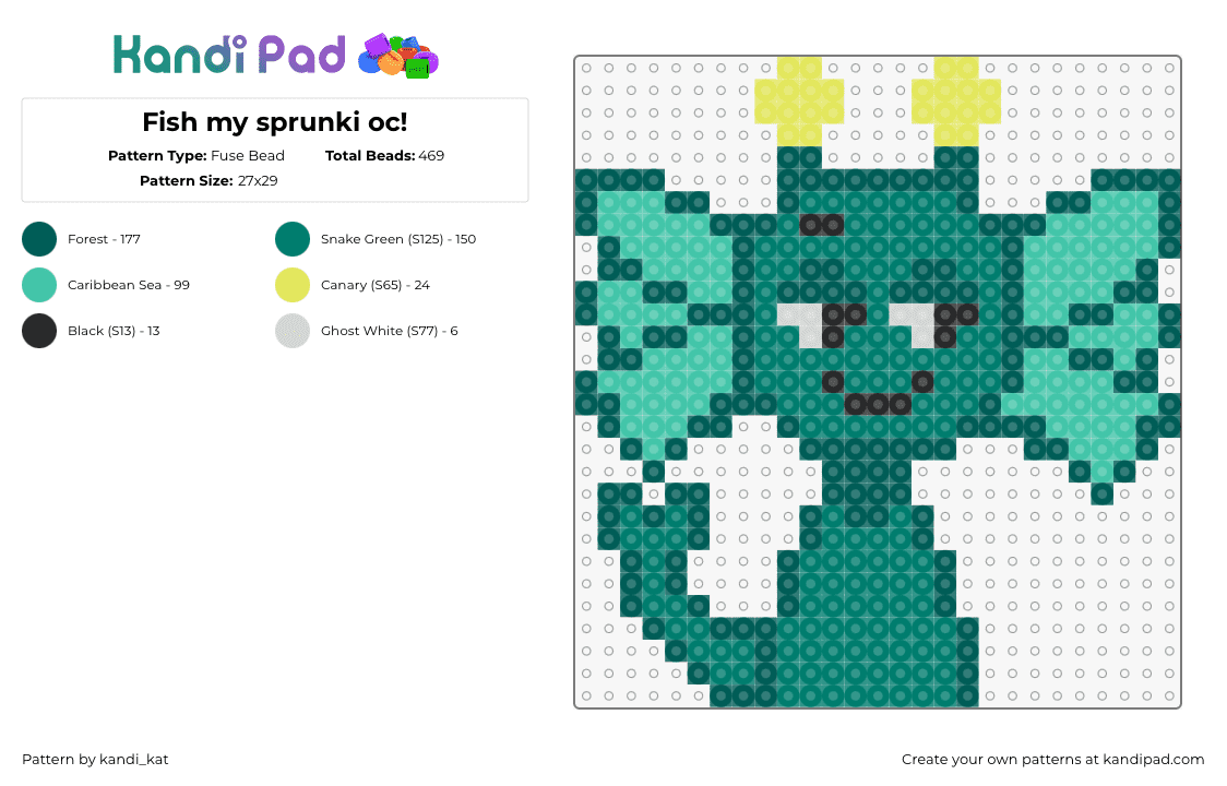 Fish my sprunki oc! - Fuse Bead Pattern by kandi_kat on Kandi Pad - sprunki,fish,incredibox,video game,character,teal