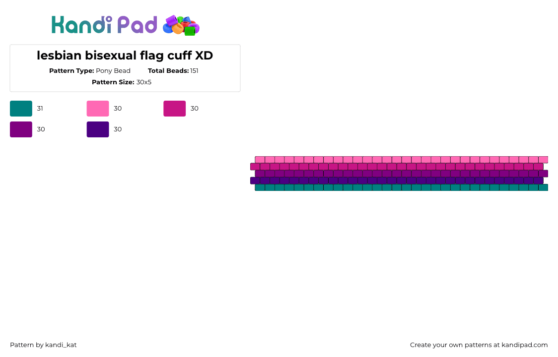 lesbian bisexual flag cuff XD - Pony Bead Pattern by kandi_kat on Kandi Pad - bisexual,lesbian,pride,bracelet,cuff,pink,purple