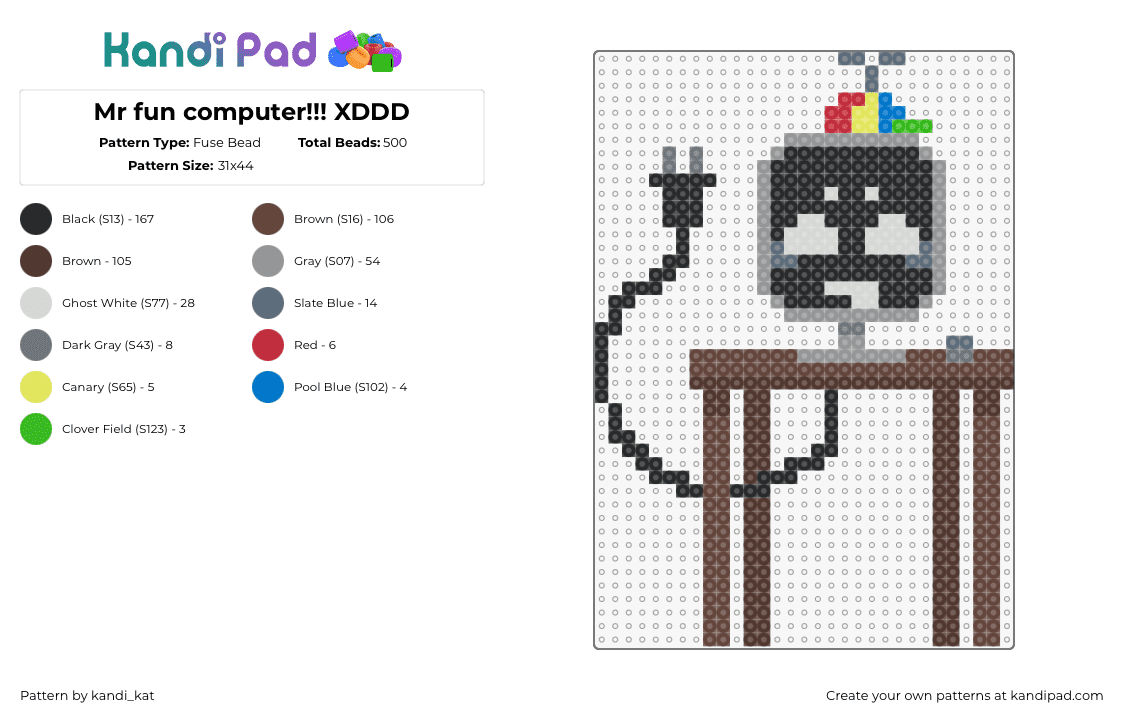 Mr fun computer!!! XDDD - Fuse Bead Pattern by kandi_kat on Kandi Pad - mr fun computer,sprunki,incredibox,video game,character,black,gray,brown