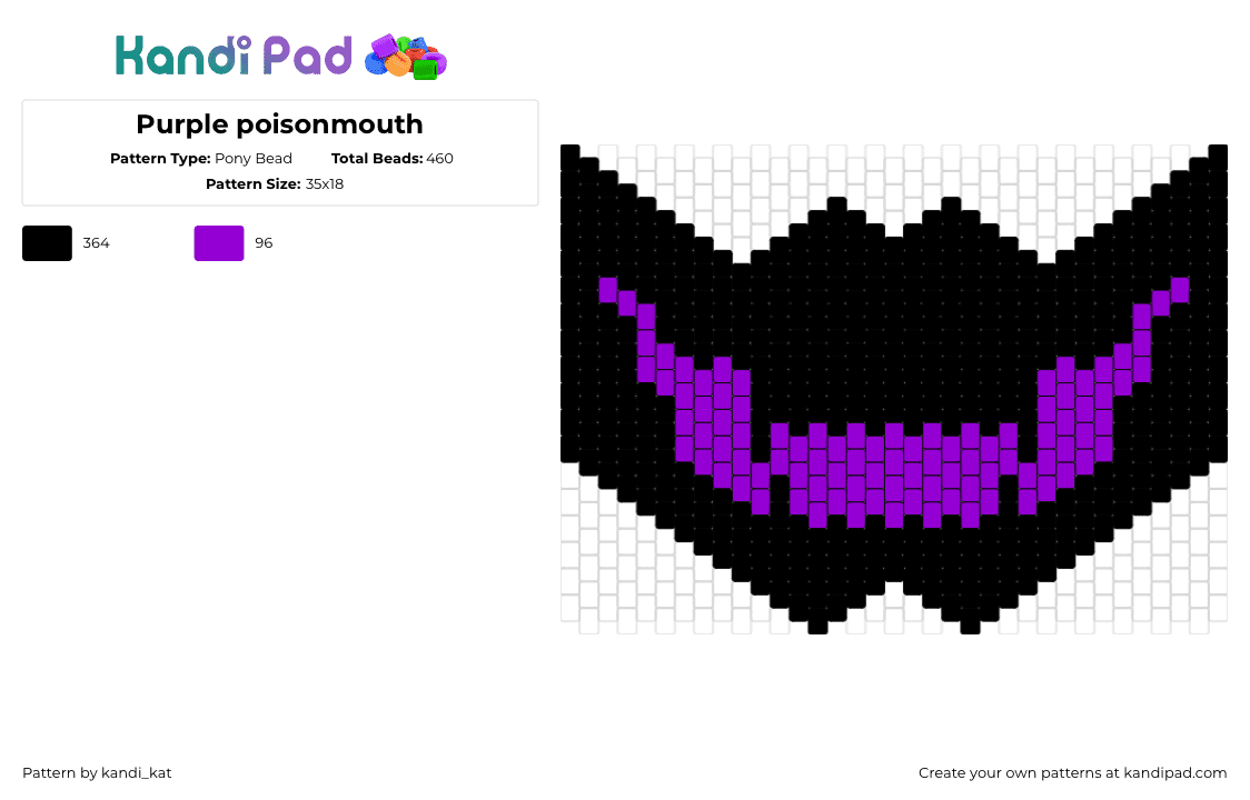 Purple poisonmouth - Pony Bead Pattern by kandi_kat on Kandi Pad - mouth,mask,spooky,grin,smile,dark,neon,purple,black