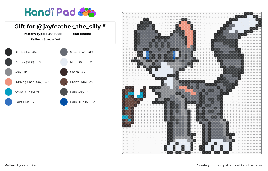 Gift for @jayfeather_the_silly !! - Fuse Bead Pattern by kandi_kat on Kandi Pad - black,gray