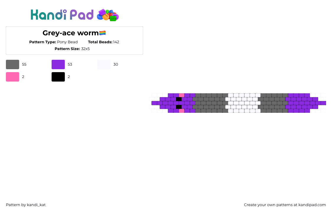 Grey-ace worm🏳️‍🌈 - Pony Bead Pattern by kandi_kat on Kandi Pad - grey ace,asexual,squirmle,pride,worm,purple,gray,white