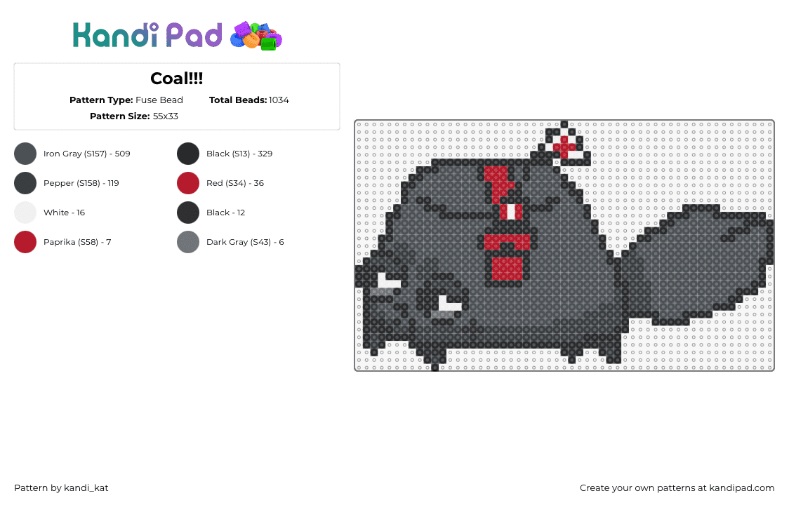 Coal!!! - Fuse Bead Pattern by kandi_kat on Kandi Pad - coal,dandys world,rock,character,video game,gray,black