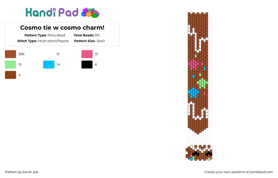 Cosmo tie w cosmo charm! - Pony Bead Pattern by kandi_kat on Kandi Pad - red