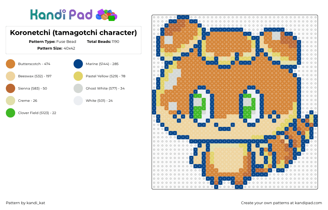 Koronetchi (tamagotchi character) - Fuse Bead Pattern by kandi_kat on Kandi Pad - koronetchi,tamagotchi,nostalgia,character,retro,video game,tan