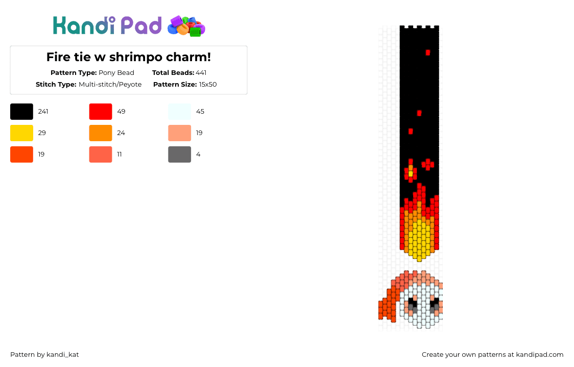 Fire tie w shrimpo charm! - Pony Bead Pattern by kandi_kat on Kandi Pad - black,red,orange