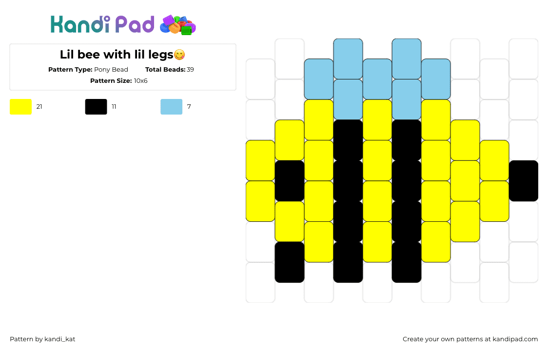 Lil bee with lil legs😋 - Pony Bead Pattern by kandi_kat on Kandi Pad - bumble,bee,insect,winged,cute,simple,black,yellow