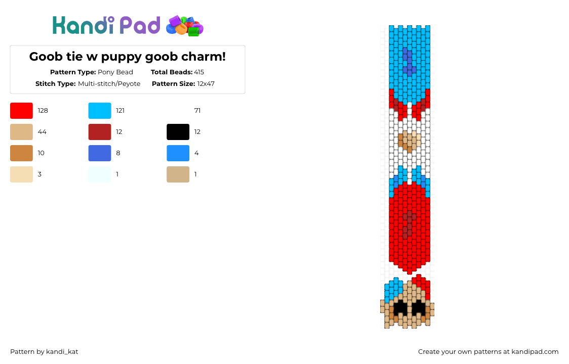 Goob tie w puppy goob charm! - Pony Bead Pattern by kandi_kat on Kandi Pad - light blue,red