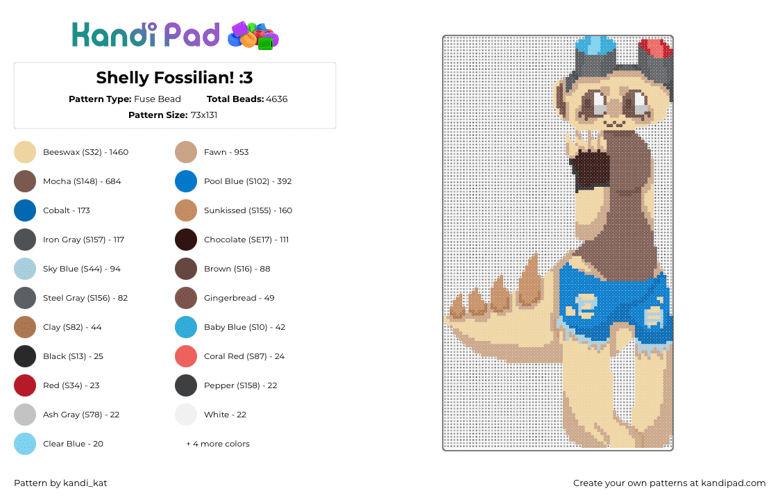 Shelly Fossilian! :3 - Fuse Bead Pattern by kandi_kat on Kandi Pad - 