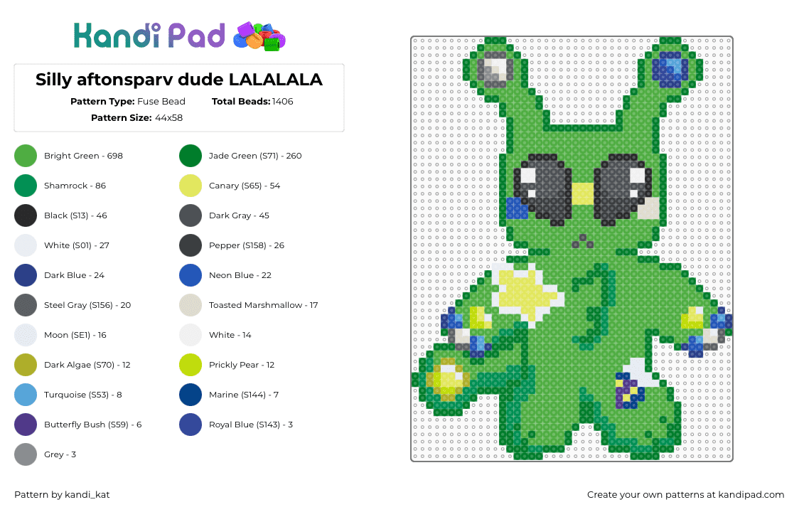 Silly aftonsparv dude LALALALA - Fuse Bead Pattern by kandi_kat on Kandi Pad - green