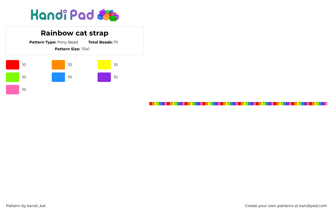 Rainbow cat strap - Pony Bead Pattern by kandi_kat on Kandi Pad - strap,rainbow,bag,colorful