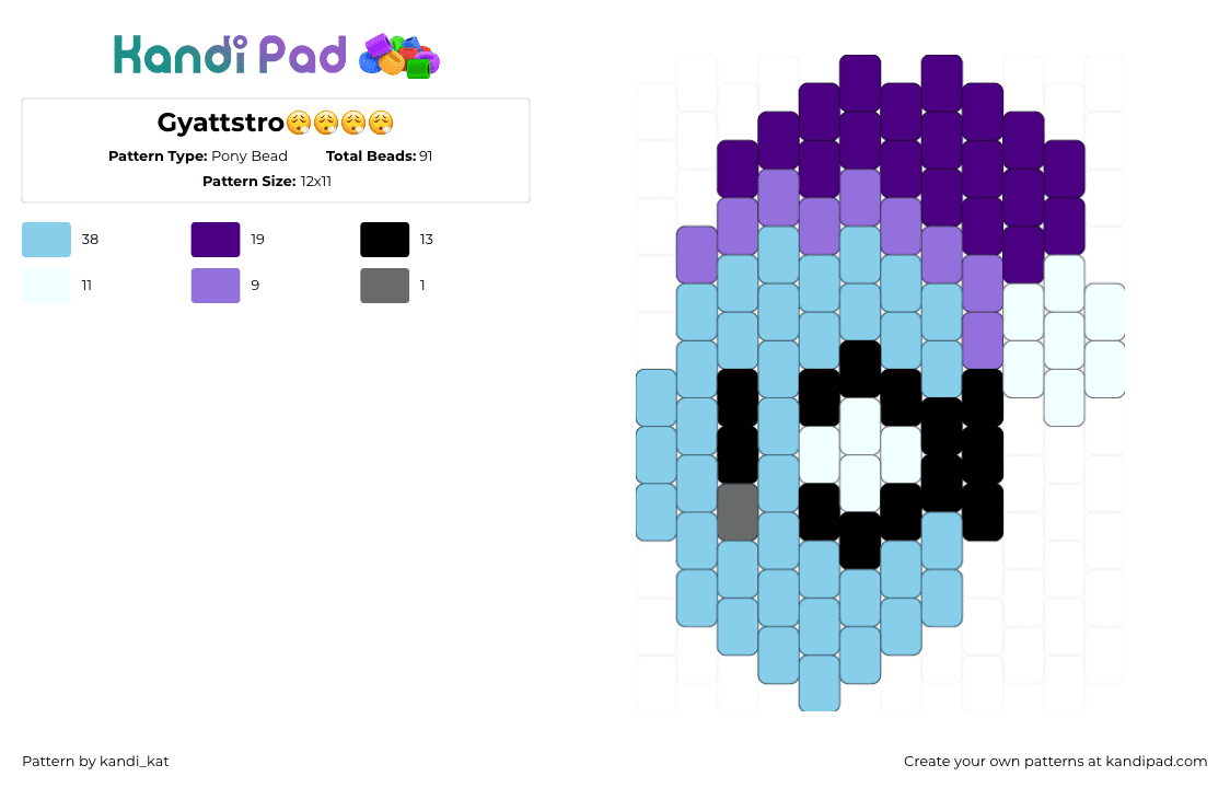 Gyattstro😮‍💨😮‍💨😮‍💨😮‍💨 - Pony Bead Pattern by kandi_kat on Kandi Pad - astro,dandys world,head,character,video game,light blue,purple